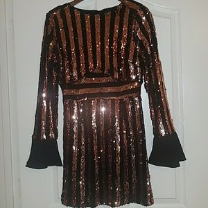 Rose Gold Sequin Dress with Flared Cuffs
